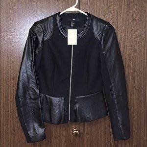 H&M Faux Leather Trim Moto Jacket